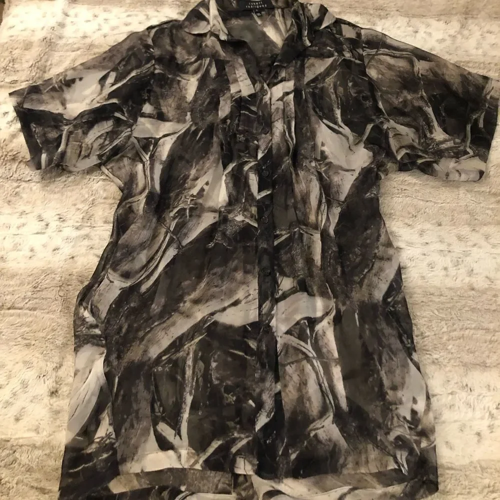 𝅺: : ROBERT RODRIGUEZ Sheer Short Sleeve Tunic or Dress Style Long Blouse : : - Picture 14 of 14